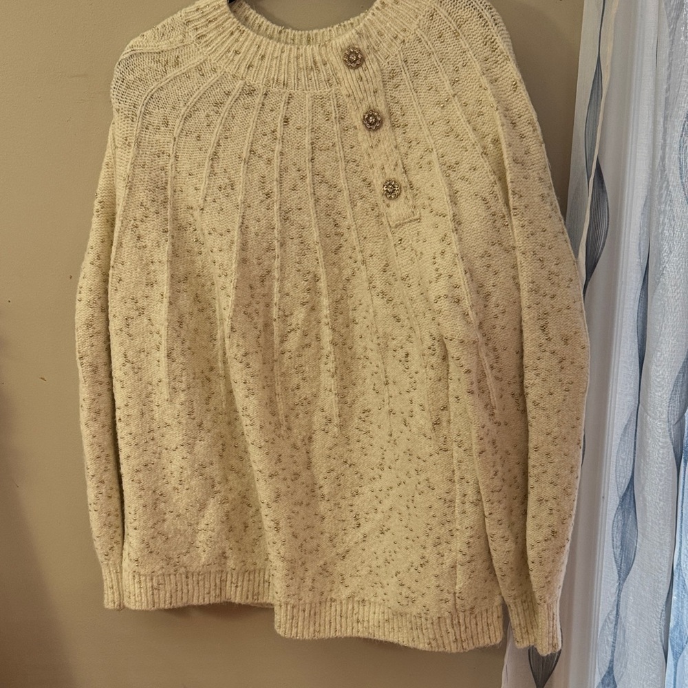 Elegant Beige Knit Sweater with Button Accents